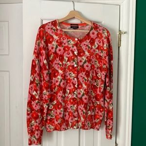 Lands End Floral Cardigan Sweater XL